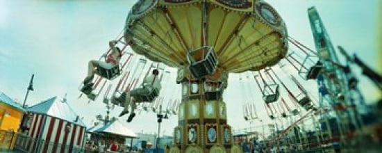 Tourists riding on an amusement park ride Lynns Trapeze Luna Park Coney Island Brooklyn New York City New York State USA Canvas Art - Panoramic Images (30 x 12)
