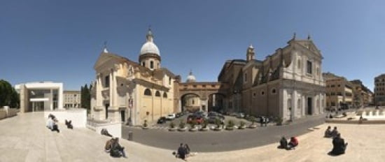 Tourists sitting on steps at Piazza Porto Ripetta Rome Lazio Italy Canvas Art - Panoramic Images (30 x 13)