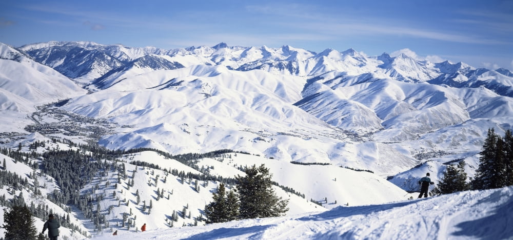 Tourists skiing in snow covered landscape Sun Valley Blaine County Idaho USA Canvas Art - Panoramic Images (12 x 24)