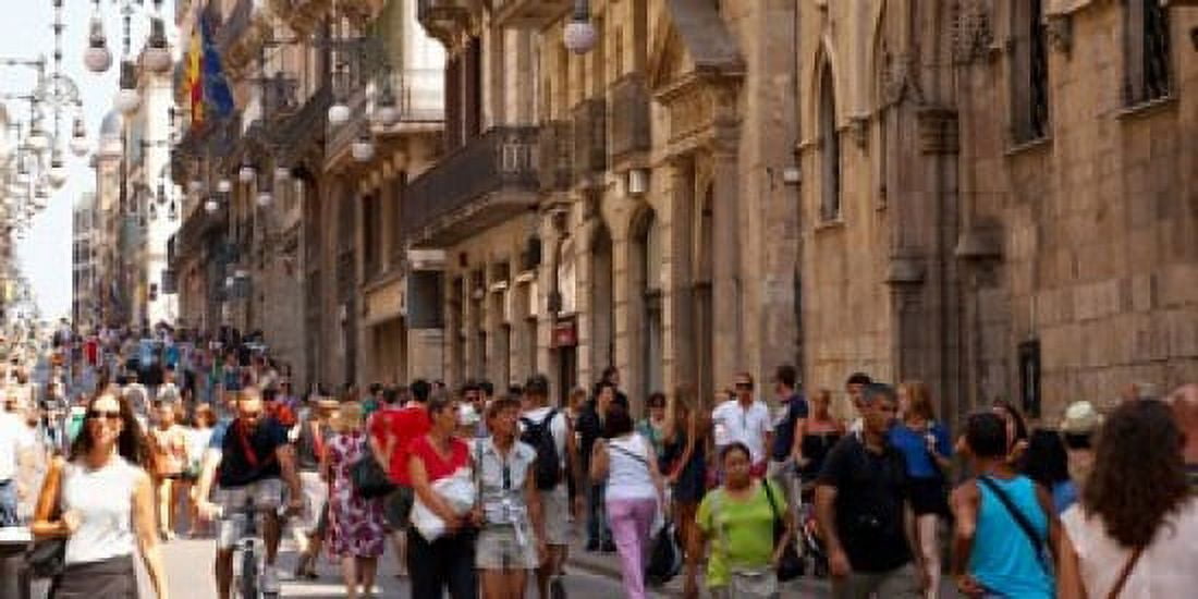 Tourists walking in a street Calle Ferran Barcelona Catalonia Spain Canvas Art - Panoramic Images (24 x 12)