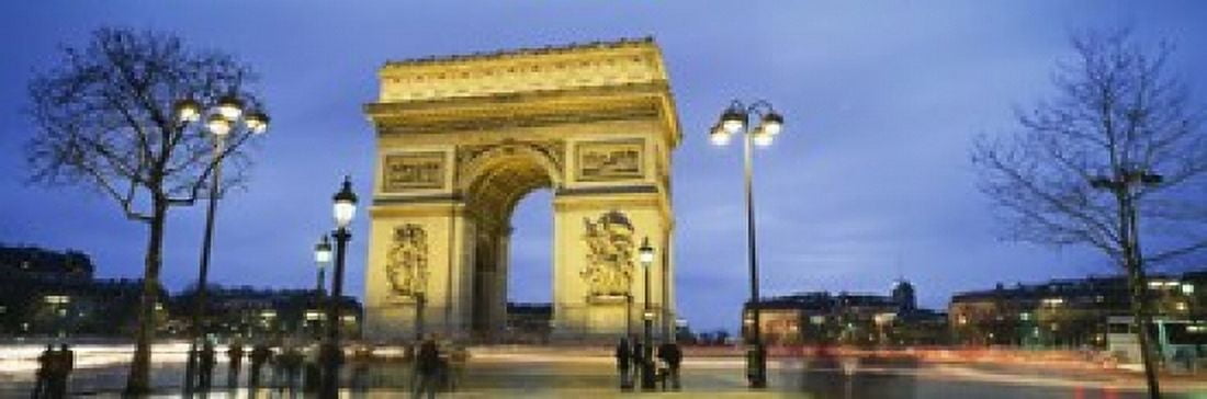 Tourists walking in front of a monument Arc de Triomphe Paris France Canvas Art - Panoramic Images (18 x 6)