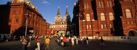 Tourists walking in front of a museum State Historical Museum Red Square Moscow Russia Canvas Art - Panoramic Images (36 x 13)