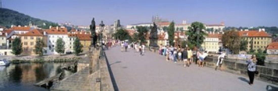 Tourists walking on a bridge Charles Bridge Prague Czech Republic Canvas Art - Panoramic Images (18 x 6)