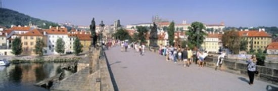 Tourists walking on a bridge Charles Bridge Prague Czech Republic Canvas Art - Panoramic Images (36 x 12)