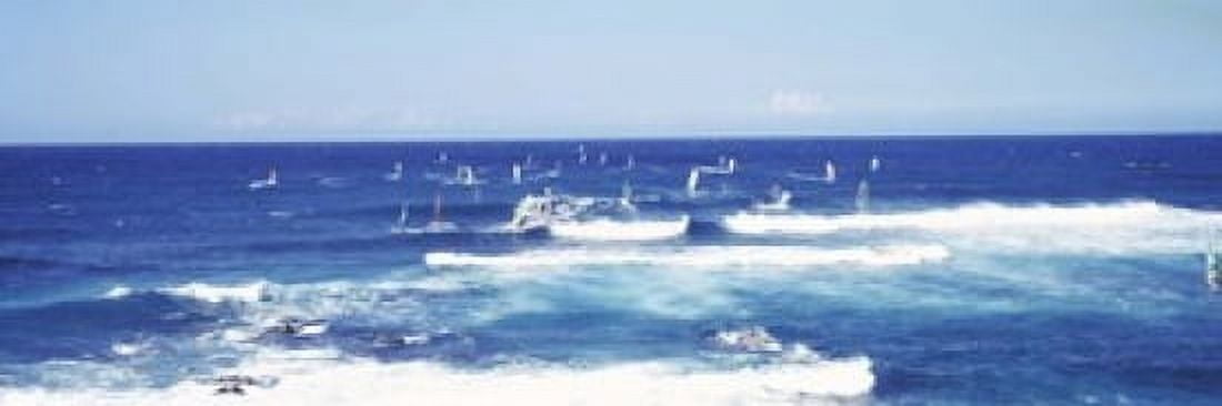 Tourists windsurfing Hookipa Beach Park Maui Hawaii USA Canvas Art - Panoramic Images (18 x 6)