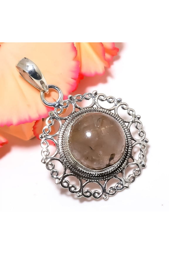 Tourmalated Golden Rutilated Quartz Wired Work 925 Sterling Silver Pendant 1.7", Beautiful Jewelry For Woman, New Year Sale, Valentin's Day Gift