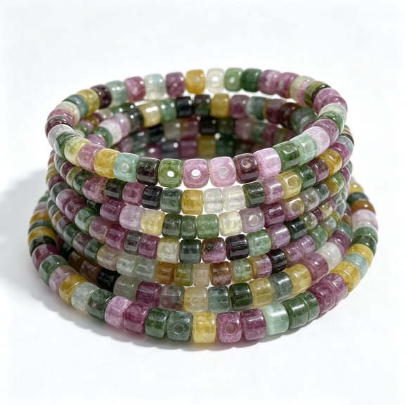 Tourmaline Beads for Jewelry, 3x6mm Colorful Rondelle Gemstone Spacer, 110-Pcs