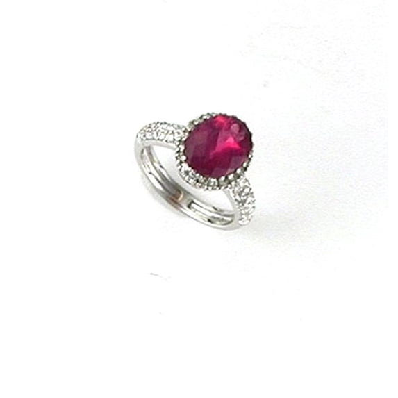 Tourmaline Ring 3.0k Tourmaline Rubalite and 0.50k Gvs Diamonds on 14k White Gold Ring Made in Italy