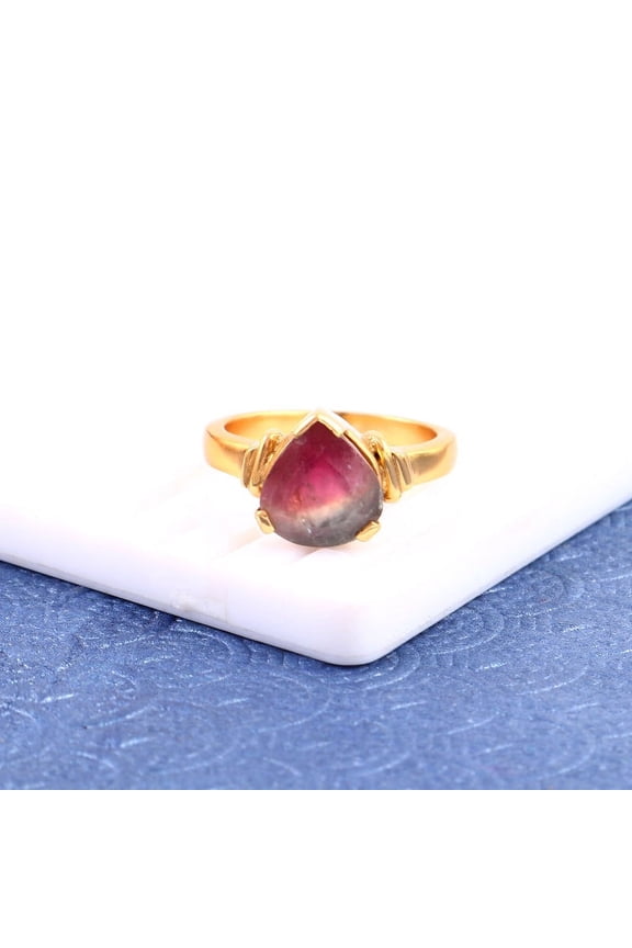 Tourmaline Stone Ring 925 Gold Plated Silver Certified Heart Shape 7 US