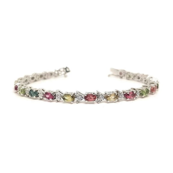 Tourmaline Tennis Bracelet Multicolor Mixed Bracelet For Women Silver Gold Anniversary Gift