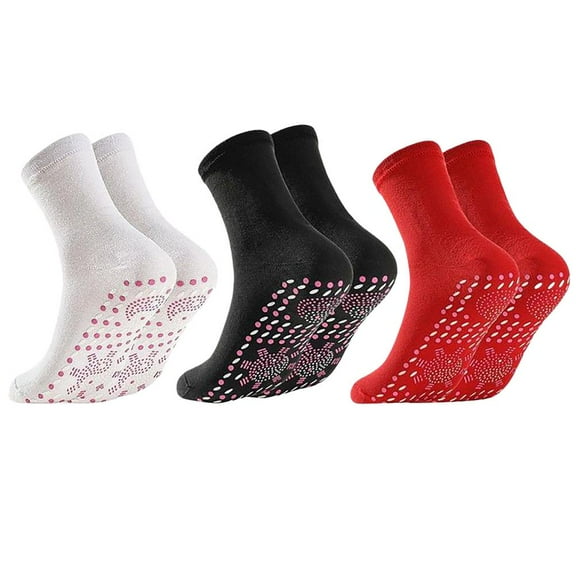 Tourmaline Thermal Circulation Self-Heating Socks - 3 Pair Slimming Foot Massage Socks with Acupressure for Men & Women (Red6)