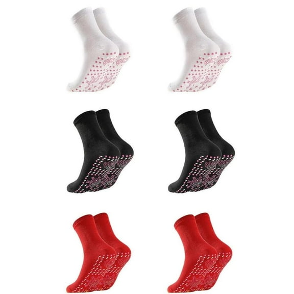 Tourmaline Thermal Circulation Self-Heating Socks - 3 Pair Slimming Foot Massage Socks with Acupressure for Men & Women (Red6)