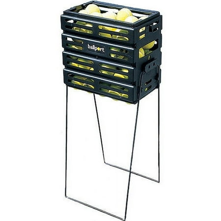 Tourna Ball Port - Tennis Ball Pickup Basket, 80 Ball Capacity, Black Color with Locking Legs and Top