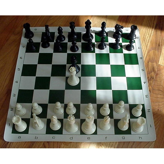 Tournament Chess Set - Extra Large & Heavy 4" Luxury Chess Pieces ( Ivory/Black) with Green/White Roll-up Chess Board