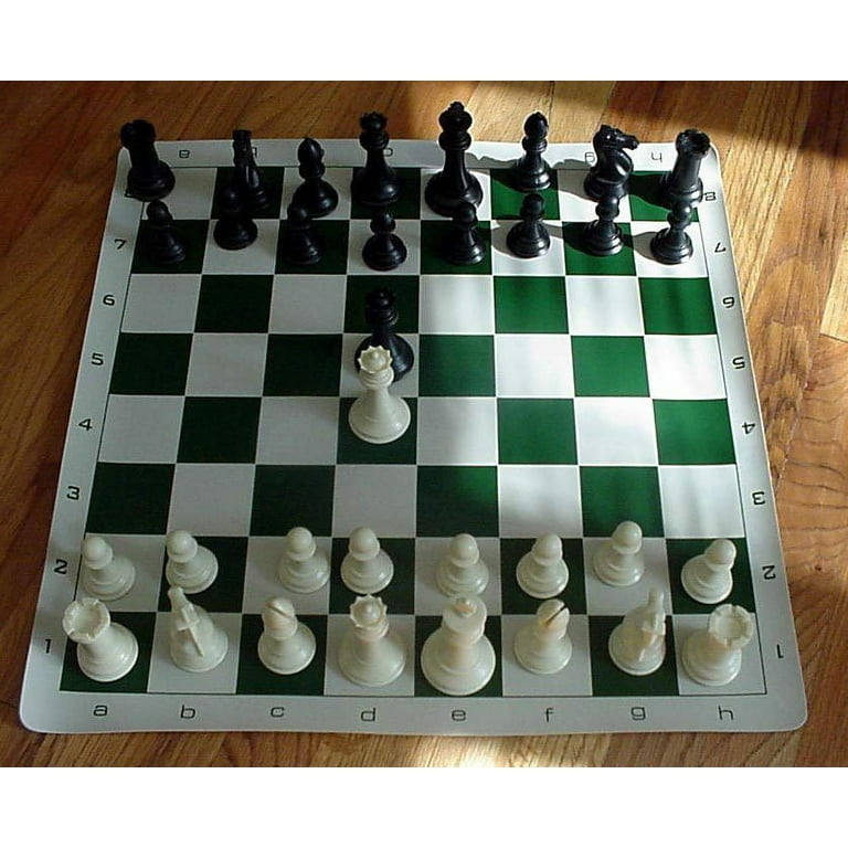 Tournament Chess Set - Extra Large & Heavy 4 Luxury Chess Pieces (  Ivory/Black) with Green/White Roll-up Chess Board