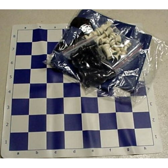 Tournament Chess Set with Chess Pieces with 2 Extra Queens - 3.75 Inch King, Blue/White Board and Blue Vinyl Bag