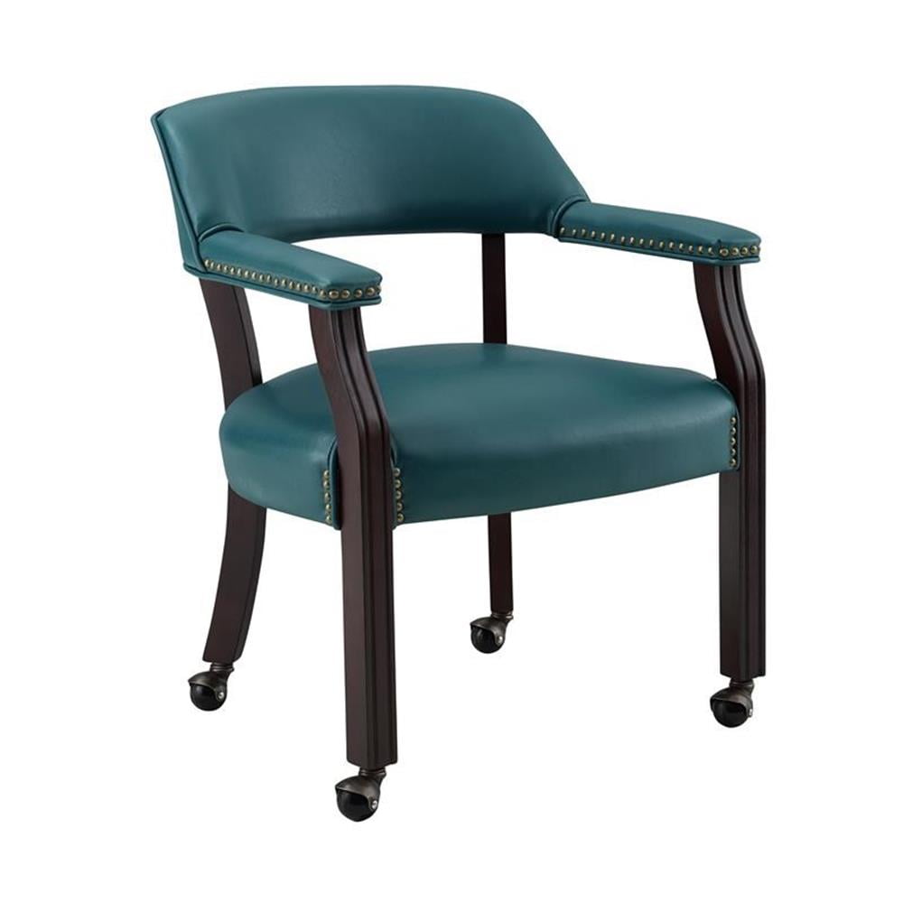Blue Faux Leather Upholstered Wood Arm Chair