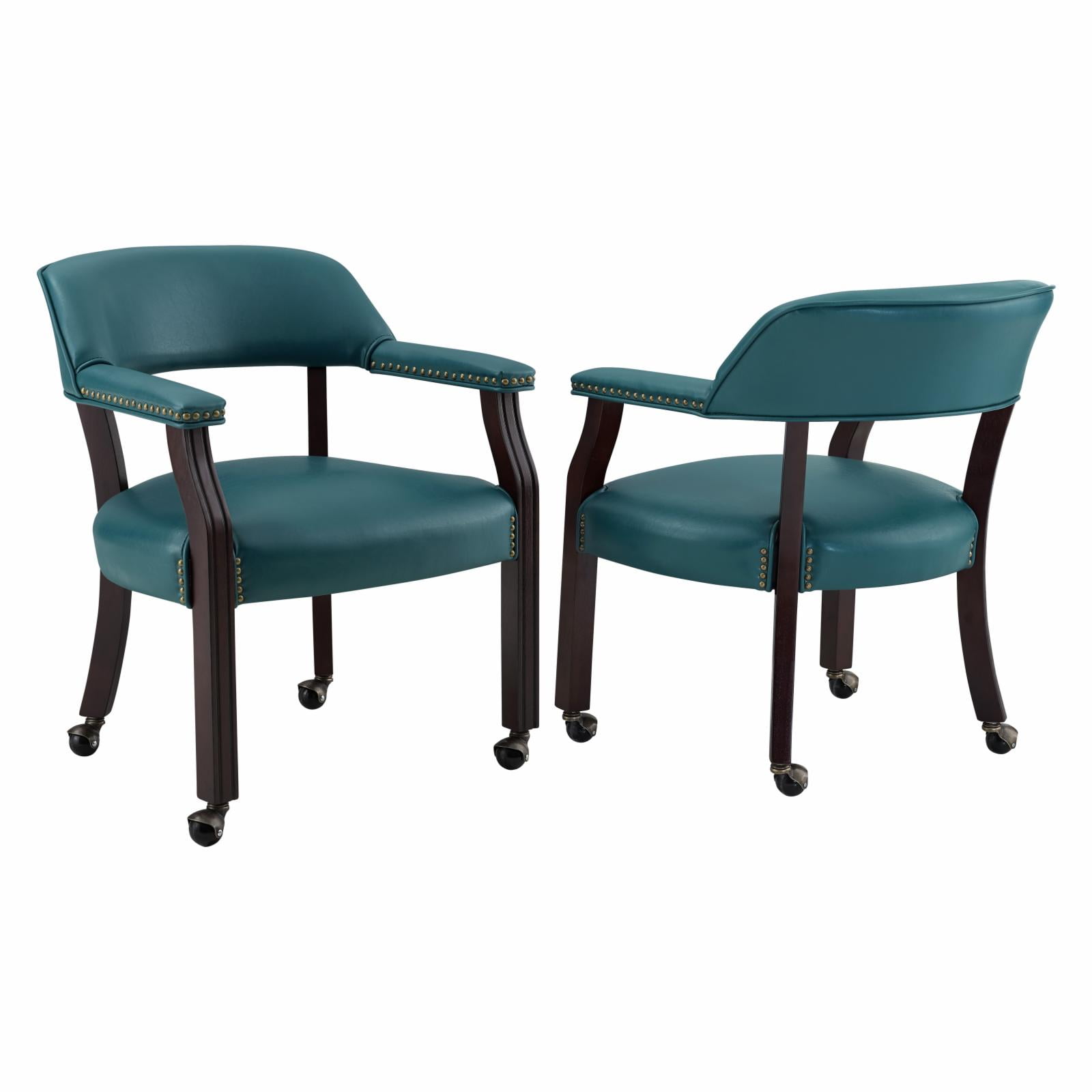 Blue Faux Leather Upholstered Wood Arm Chair