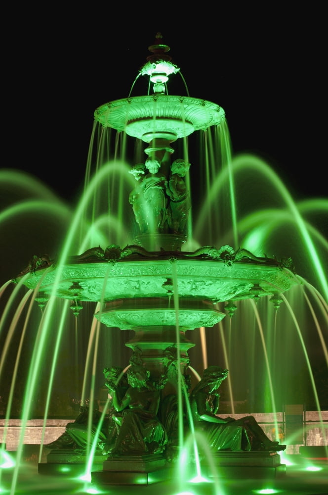 Tourny Fountain Illumination By Green Light Quebec City Quebec Canada Canvas Art - David Chapman Design Pics (12 x 19)