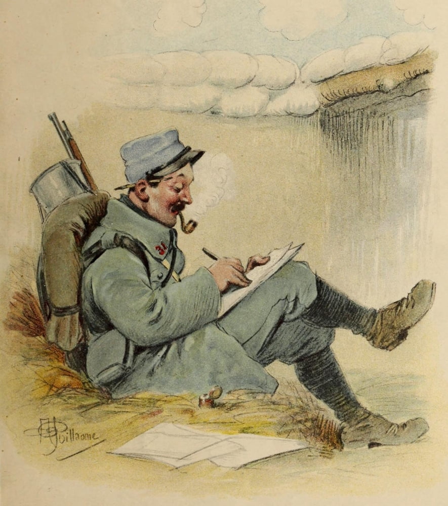 Tous les Journaux du Front 1915 Writing home Canvas Art - Albert Guillaume (18 x 24)