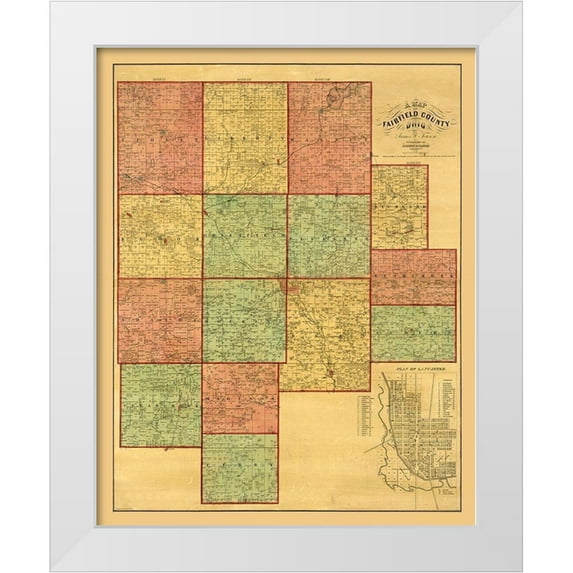 Touson 15x18 White Modern Wood Framed Museum Art Print Titled - Fairfield County Ohio - Touson 1848