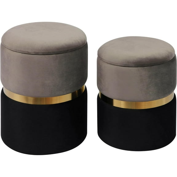 Tov Furniture Gigi Storage Ottoman - Set of 2 (Velvet, Grey|Black)