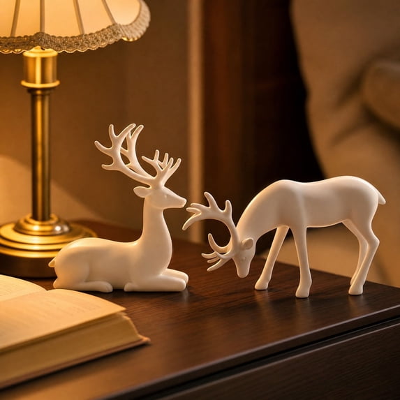 Tovaris Christmas Reindeer Figurine Set, Christmas Decoration Electroplated Deer Statue with Standing and Lying Poses, Tabletop Ornament, For Home Table Gift