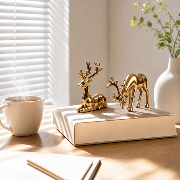 Tovaris Christmas Reindeer Figurine Set, Christmas Decoration Electroplated Deer Statue with Standing and Lying Poses, Tabletop Ornament, For Home Table Gift