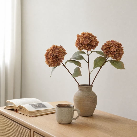 Tovaris Fall Hydrangea Bouquet, Fall Decoration Artificial Dried Flower with Leaves for Home Table Centerpiece, Floral Arrangement, For Home Wedding Party