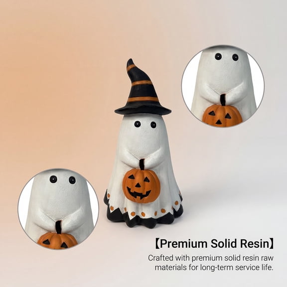 Tovaris Halloween Ghost Pumpkin Statue, 15cm Resin Spook Figurine Decor, Whimsical Tabletop Centerpiece, For Shelf Porch Party and Holiday Present