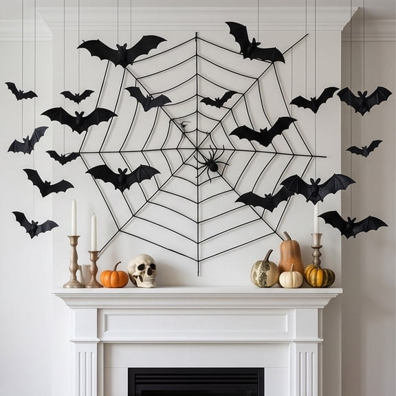 Tovaris Hanging Bats Halloween Decor, Black and Glow Green Bat String Ornaments, 2 Styles Plastic Hanging Decoration, For Window Door Ceiling and Spooky Holiday Present