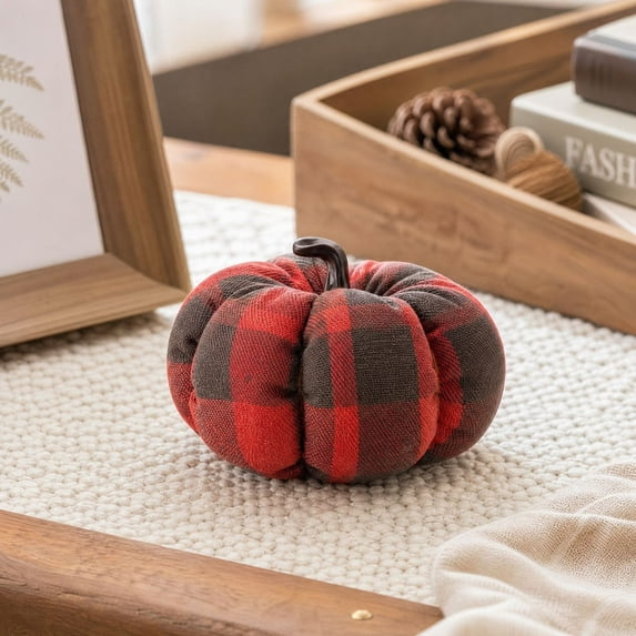 Tovaris Plaid Fabric Artificial Pumpkin Set, 9cm Stuffed Fall Harvest Decor, Colorful Table Centerpiece Ornament, For Shelf Mantel Table and Thanksgiving Present
