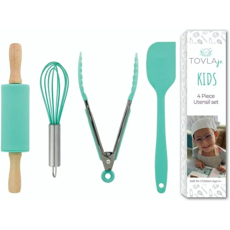 Tovla Jr. Kids Cooking Utensils Set - 4-Piece Kids Kitchen Tools - Safe  Kids Baking Set - Food Grade Toddler Chef Supplies - Gender Neutral  Silicone