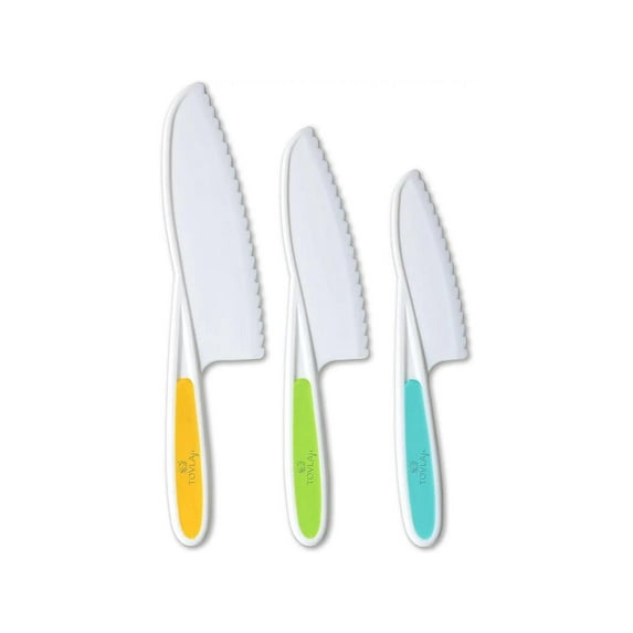 Tovla Jr. Knives for Kids 3-Piece Nylon Kitchen Baking Knife Set: Children's Cooking Knives in 3 Sizes & Colors - Firm Grip, Serrated Edges, BPA-Free Kids' Knives - Multi Green