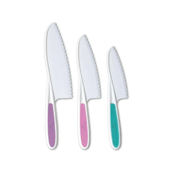 Tovla Jr. Knives for Kids 3-Piece Nylon Kitchen Baking Knife Set: Children's Cooking Knives in 3 Sizes & Colors - Firm Grip, Serrated Edges, BPA-Free Kids' Knives - Multi Green Multi-Pink