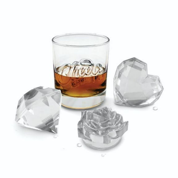 Tovolo Celebration Ice Molds Set of 4 – Heart, Diamond, Rose, Cheers, Oversized Ice Molds for Whiskey, Bourbon, Cocktails, & More - Slow Melting, Stackable Design, Dishwasher Safe, Perfect Bar Gift