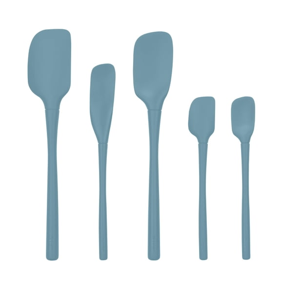 Tovolo Flex Core 5 Piece Silicone Spatula Set Heat Resistant All Silicone Utensils Include Non Stick Spatula Spoonula Jar Scraper, Dishwasher Safe BPA Free Spatulas for Baking Mixing, Blue Slate Y101