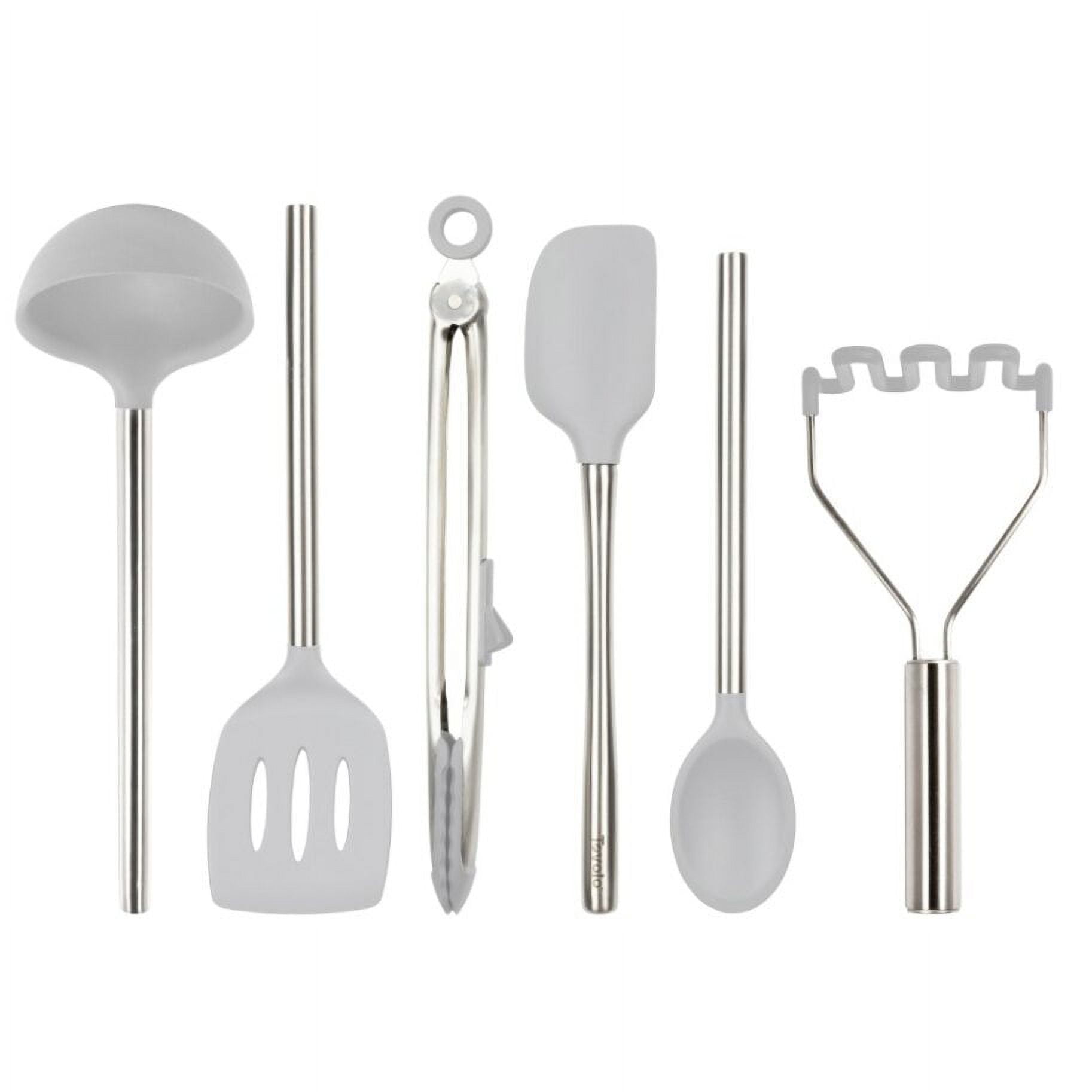 Oyster Gray Silicone and Stainless Steel 6-Piece Kitchen Utensil Set