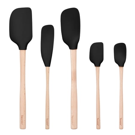 Tovolo Flex-Core Spatula Set of 5 Wood Handle Silicone Head, Black