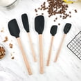 thumbnail image 1 of Tovolo Silicone Spatula with Wooden Handle Set of 5 Piece Silicone Kitchen Utensil Set Spoonula Jar Scraper Mini Spatula and Spoonula for Cooking Baking Mixing Folding Black Cookware Set, 1 of 4