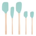 thumbnail image 1 of Tovolo Silicone Spatula with Wooden Handle Set of 5 Piece Silicone Kitchen Utensil Set Spoonula Jar Scraper Mini Spatula and Spoonula for Cooking Baking Mixing Folding Aqua Seafoam Green, 1 of 6