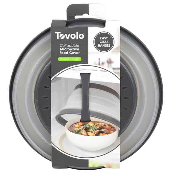 Tovolo Small Collapsible Microwave Cover, Lid for Reheating Food, Meal Prep Kitchen Gadget, No Mess Folding Bowl Cover Kitchen Tool, Charcoal