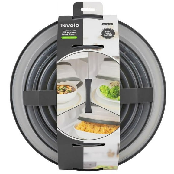 Tovolo Microwave Splatter Cover for Food, 3-Pack (Charcoal) - Collapsible & Vented Silicone Splatter Guard Lid - Microwave Plate & Dish Cover with Handle - BPA-Free Kitchen Gadget for Meal Prep