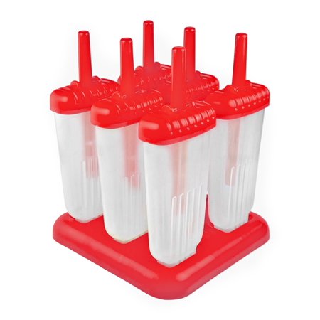 Tovolo Groovy Ice Pop Molds Set of 6 BPA-Free Plastic, Candy Apple Red