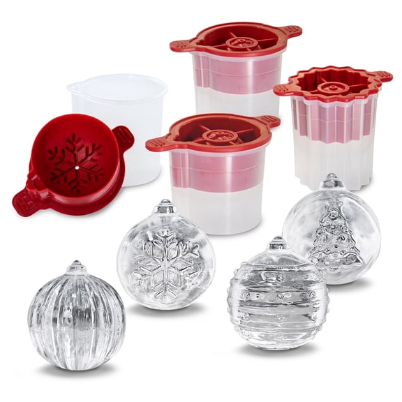 Tovolo Ice Mold Set, Christmas Ornament Sphere Large Ice for Cocktail Holiday Party Drinks, 4 Pack