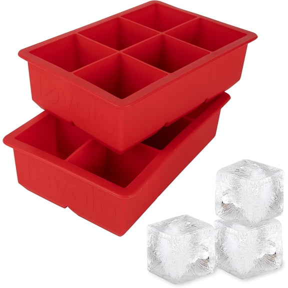 Tovolo King Cube Ice Trays Pack of 2, 12 Large 2 In Cubes, Candy Apple
