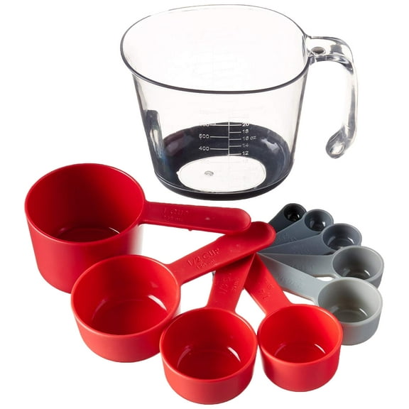 Tovolo Magnetic Nested System Cups & Spoons for Wet and Dry Ingredients, Cup Baking Set, Measuring Spoons & Cups for Cooking, Dishwasher-Safe & BPA-Free, Assorted Red/Gray