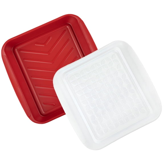 Tovolo Marinade Tray with Lid Small, 2-Piece BPA-Free Melamine Set, Red