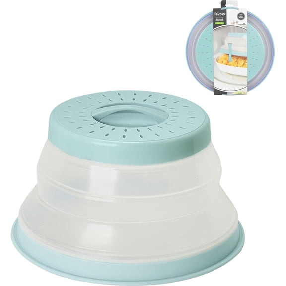 Tovolo Microwave Splatter Cover for Food, Small (Blue Haze) - Collapsible & Vented Silicone Splatter Guard Lid - Microwave Plate & Dish Cover with Handle - BPA-Free Kitchen Gadget for Meal Prep