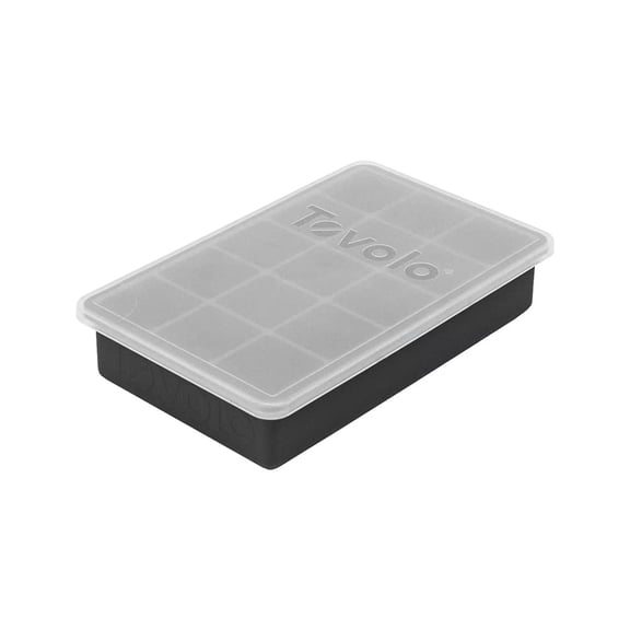 Tovolo Perfect Cube Ice Tray with Lid, 15 Cubes BPA-Free Easy Release Silicone, Charcoal